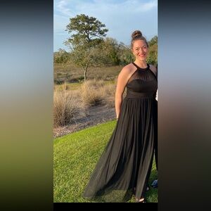 long, black chiffon formal dress